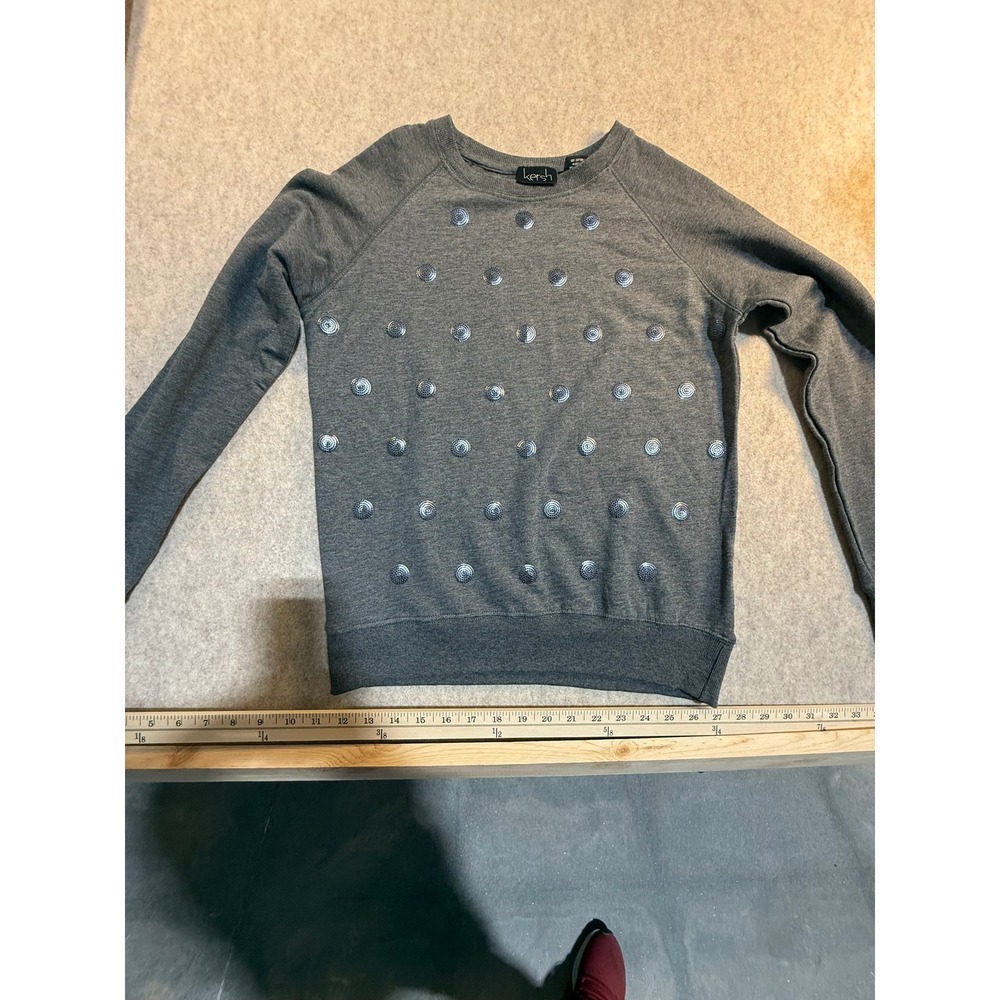 Kersh Womens Sequin Polka Dot Raglan Sweatshirt‎ Gray Crew Neck Pullover Size S
